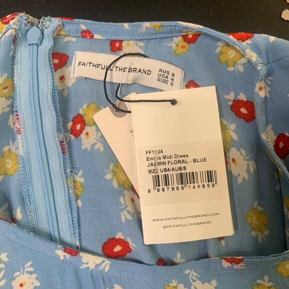 NWT FAITHFULL THE BRAND Emila Jasmin Floral Blue Midi Dress | 4 - Picture 5 of 7